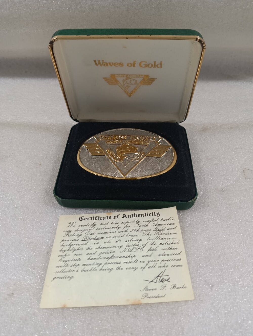 Charter Member North American Fishing Club 24K Gold Rhodium Brass Belt Buckle